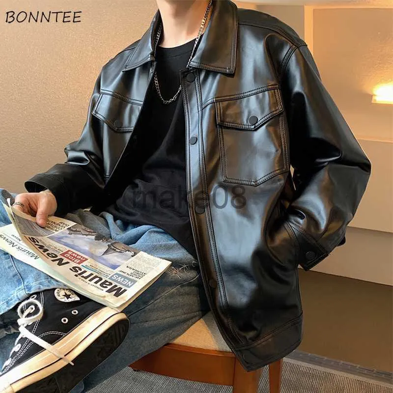 Giacche da uomo Giacca in pelle Uomo Handsome High Street Hip Hop Abbigliamento Baggy Fashion Elegante Casual Ulzzang Teens Dynamic Black Cool Popolare J230713