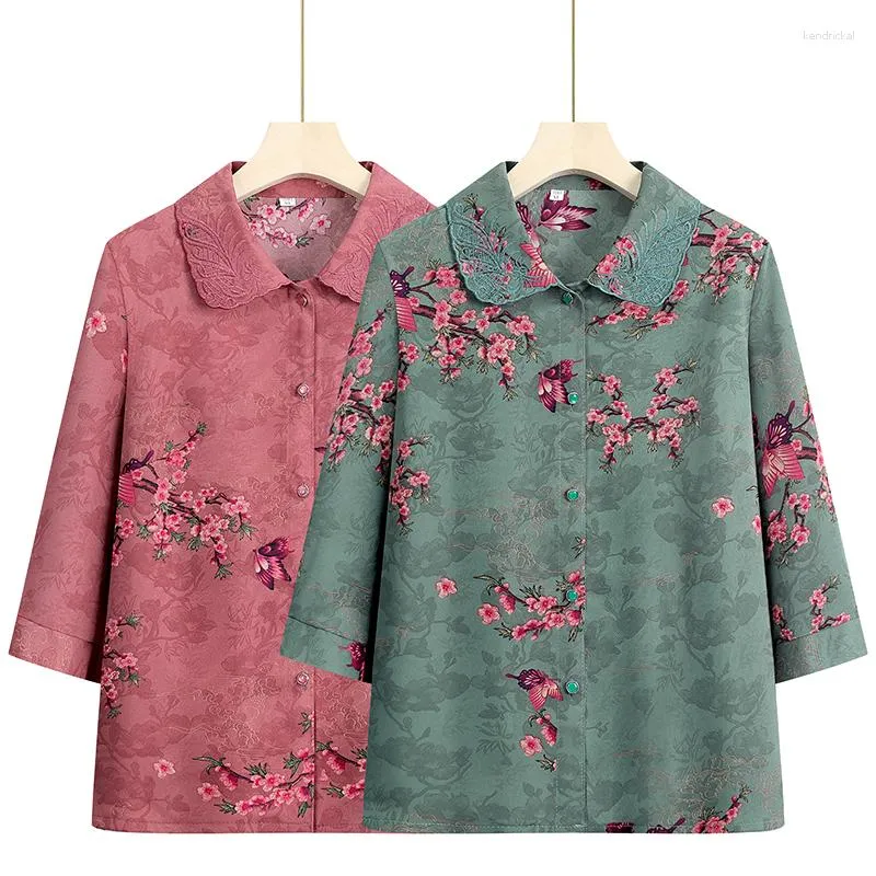 Blouses pour femmes d'âge moyen femmes âgées vêtements d'été printemps automne mode imprimé Cardigan chemises grand-mère Blouse Mothes Blaus hauts 2 pièces
