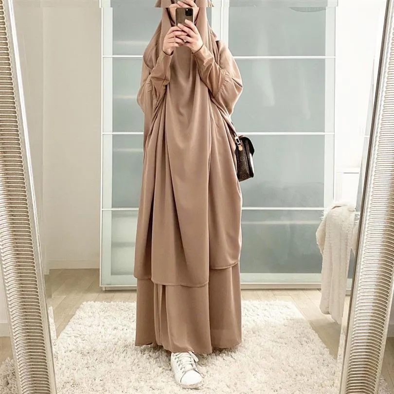 Ramadan Muslim Prayer Garment Set Women Hooded Hijab Dress Jilbab Abaya Skirt Sets Long Khimar Djellaba Eid Gown Islamic Niqab278Z