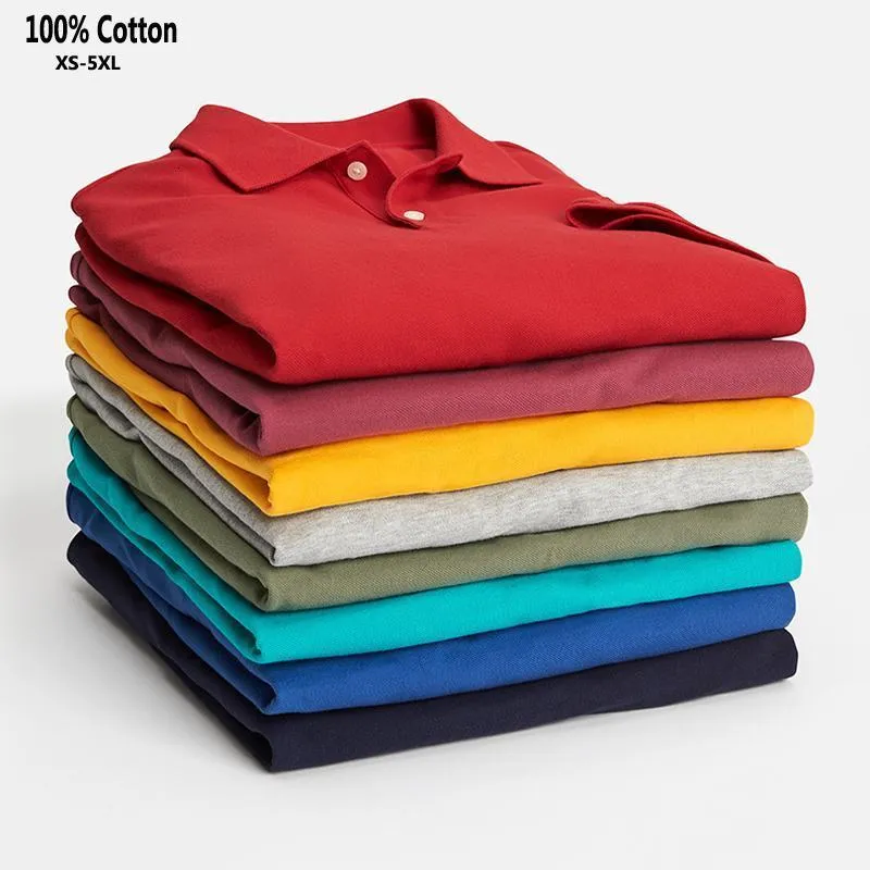 Polos Masculinos Camisas Masculinas XS-5XL Verão 100% Algodão Cor Sólida Clássicas Polos Masculinas Manga Curta Polos Casuais Hommes Tops Roupas de Lapela 230713