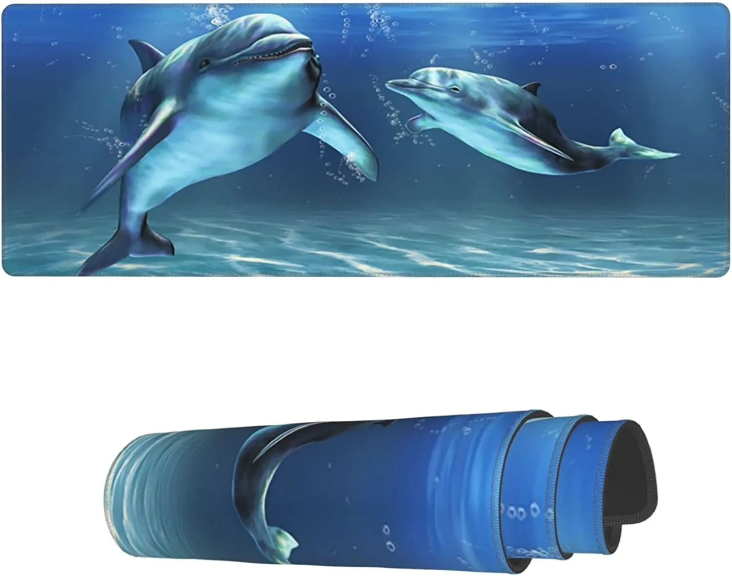 Grand tapis de souris dauphins tapis de souris de jeu étendu sous-marin 31.5 X 11.8 clavier tapis de souris tapis de bureau avec base antidérapante