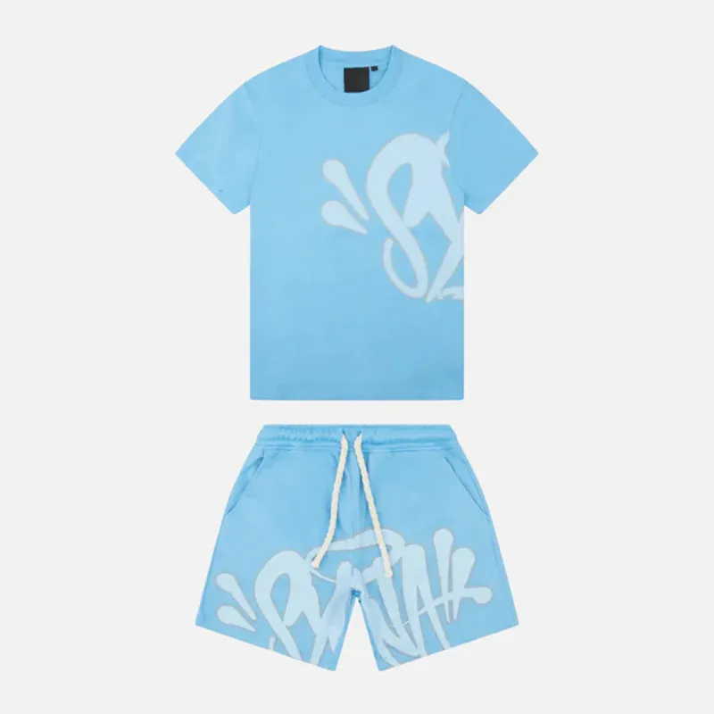Мужские спортивные костюмы 2023, синяя рубашка Syna Syna Central Cee, летний комплект с принтом, модный спортивный костюм Synaworld с короткими рукавами, одежда Synas Shirts