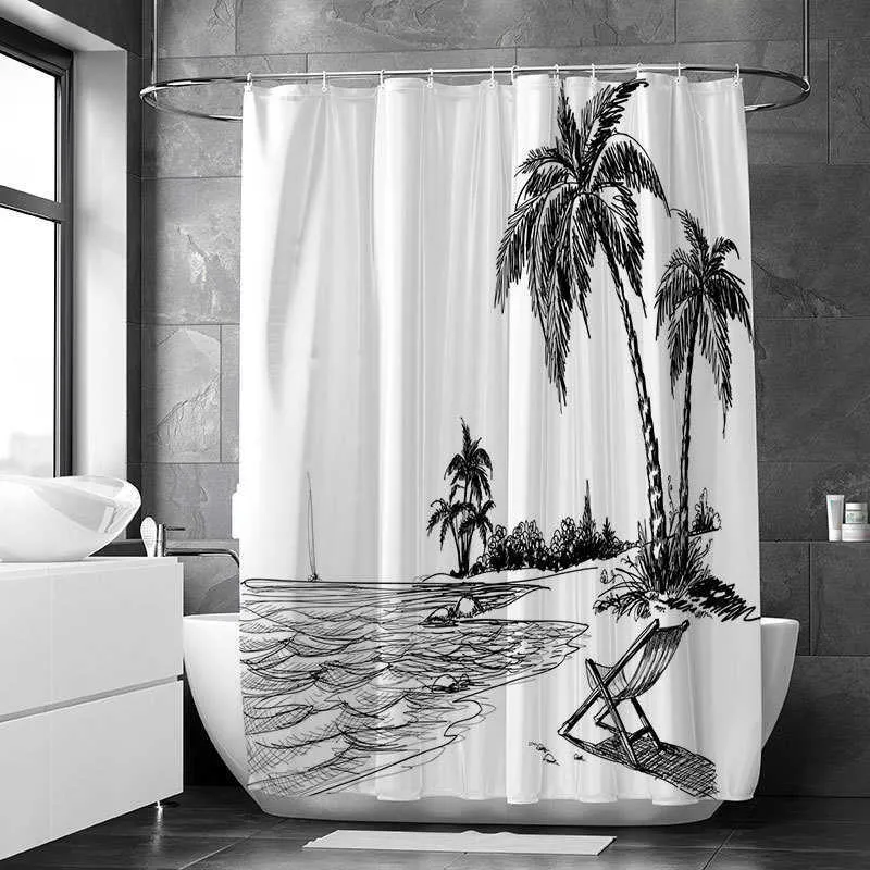 Rideaux de douche rideau de douche Polyester papillon motif psychédélique imprimé salle de bain cocotier impression accessoires de salle de bain