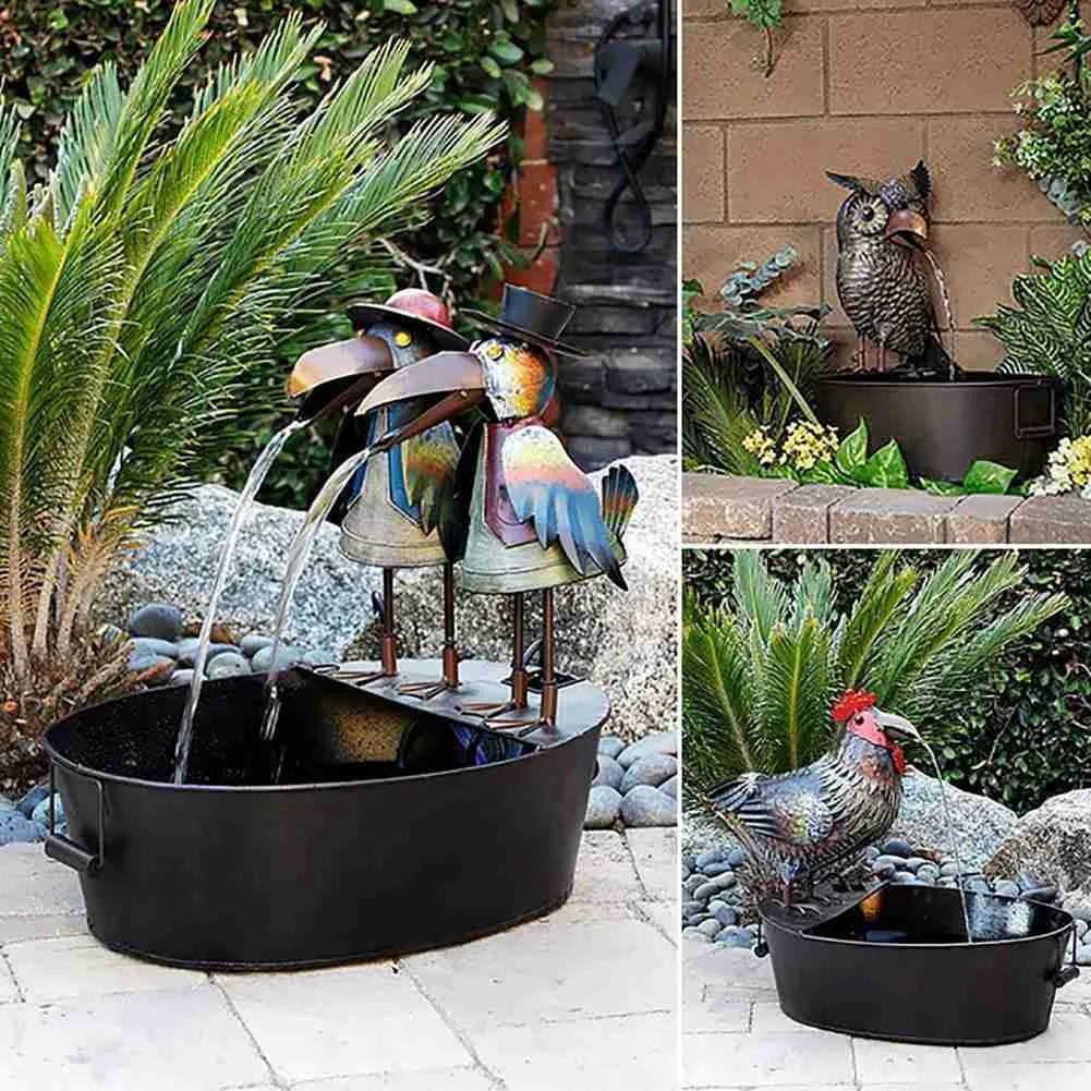 Decorazioni da giardino Gufo in resina Fontana d'acqua Statua Modello animale Ornamentale Multicolore Decorazione da giardino autoportante per cortile L230714