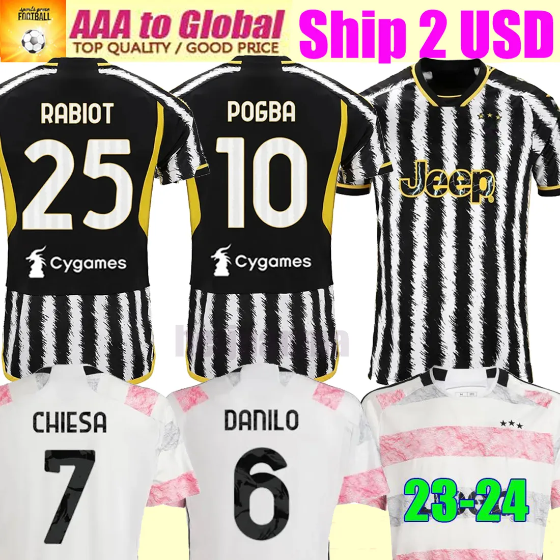 23 24 Juventuse Soccer Jerseys Vlahovic T.Weah 2023 2024 Pogba Chiesa Bonucci Danilo Locatelli Fagioli Rabiot Kids Football Shirts Away Jersey Men Player Version