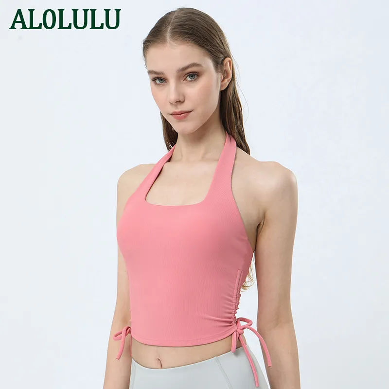 Al0lulu Yoga Fitness Vest Women's Drawstring Sports Top Running Sports Tank Tops