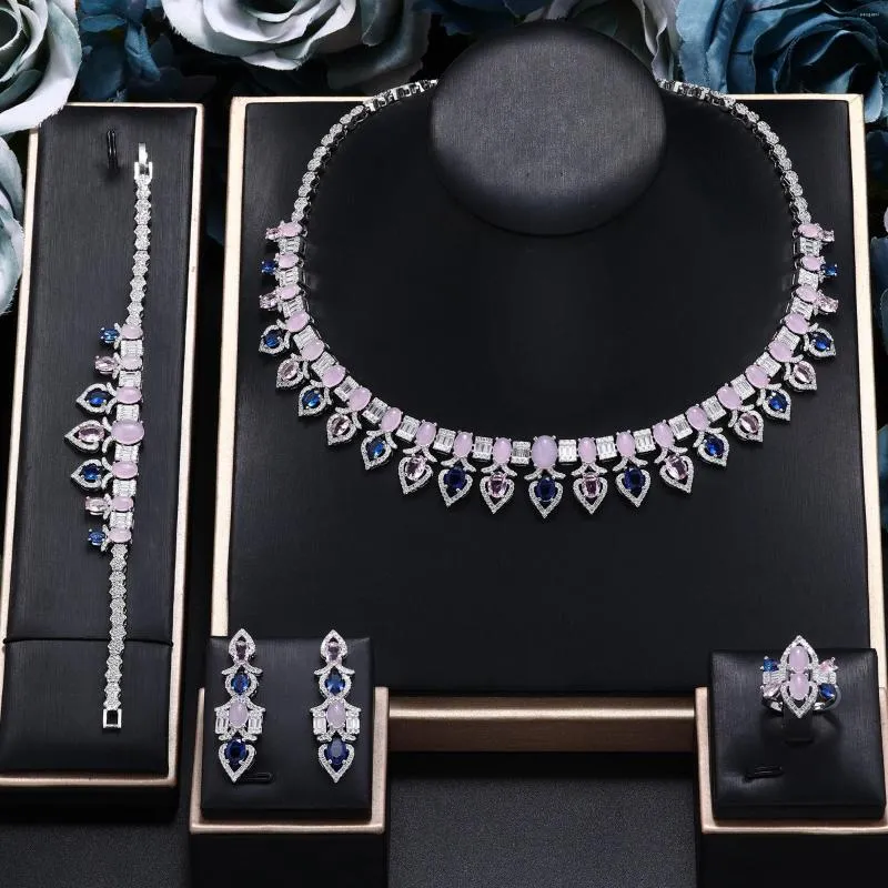 Necklace Earrings Set 2023 4-piece Turquoise Bride Wedding Dubai Women's Jewelry Nigeria Africa Earring