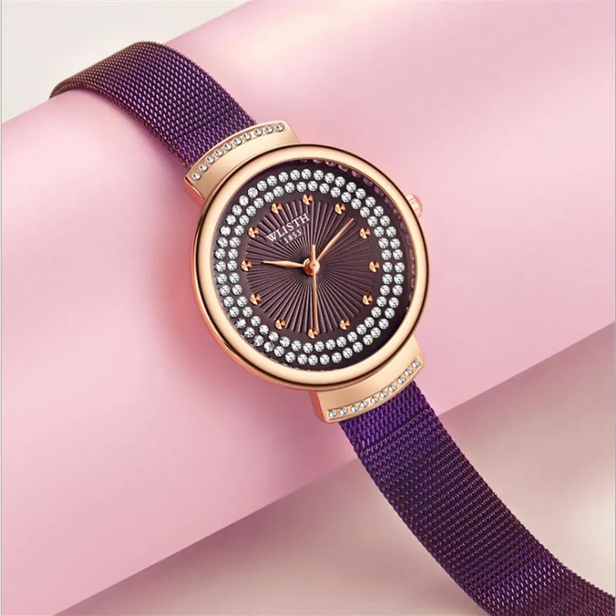 WLISTH Brand Crystal Diamond inizia l'eccezionale orologio da donna al quarzo confortevole cinturino in rete doppia fibbia assicurativa Fresh Graceful L3150