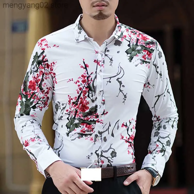 Mäns avslappnade skjortor 2022 Autumn New Fashion Men's Shirt Slim Fit Long Sleeve Floral Shirt Men kläder Mens Casual Flower Cotton Shirts Plus Size 7xl T230714