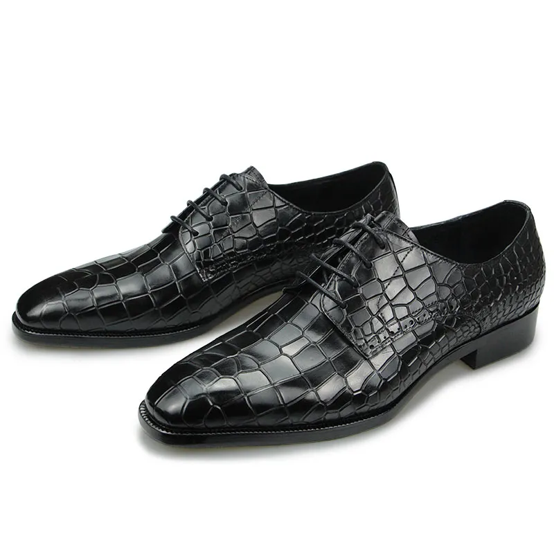 Alligator Genuine Mens Shoes Printing Fashion Leather Dress Formal Oxfords Male Lace Up Zapatos De Hombre 513
