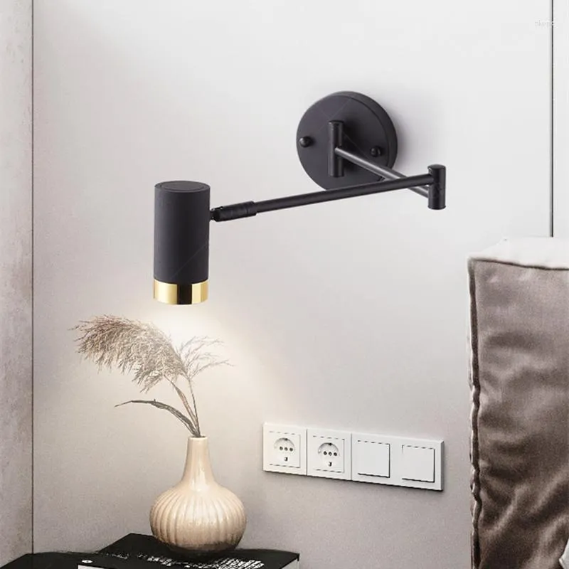 Duvar lambası Modern ayarlanabilir salıncak uzun kol LED lambalar dokunmatik sensör dahili yıkama evi başucu anahtarı dekor aplik ışıkları