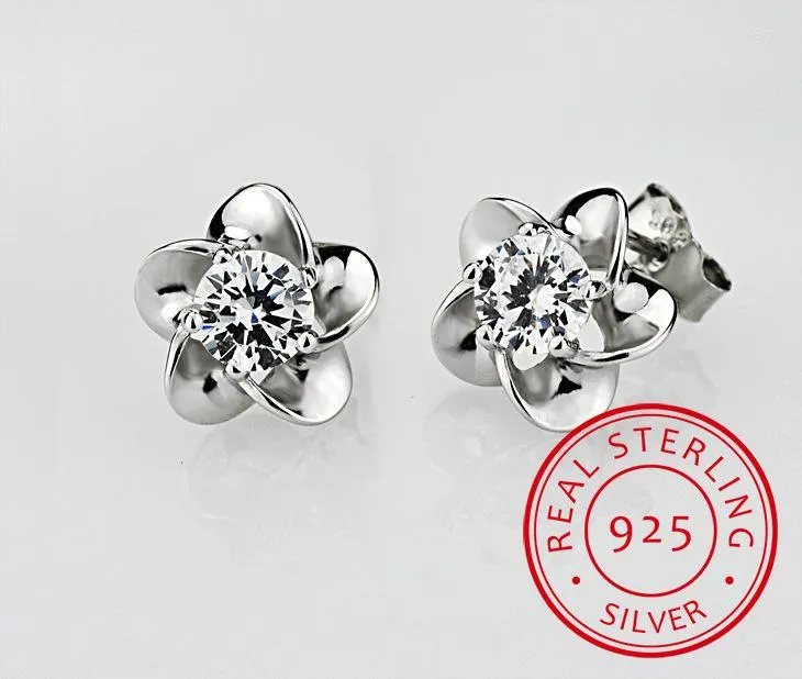 Studörhängen 925 Silver Needle Plum Flower Zirconia For Women Oorbellen Valentine's Day Present S-E42