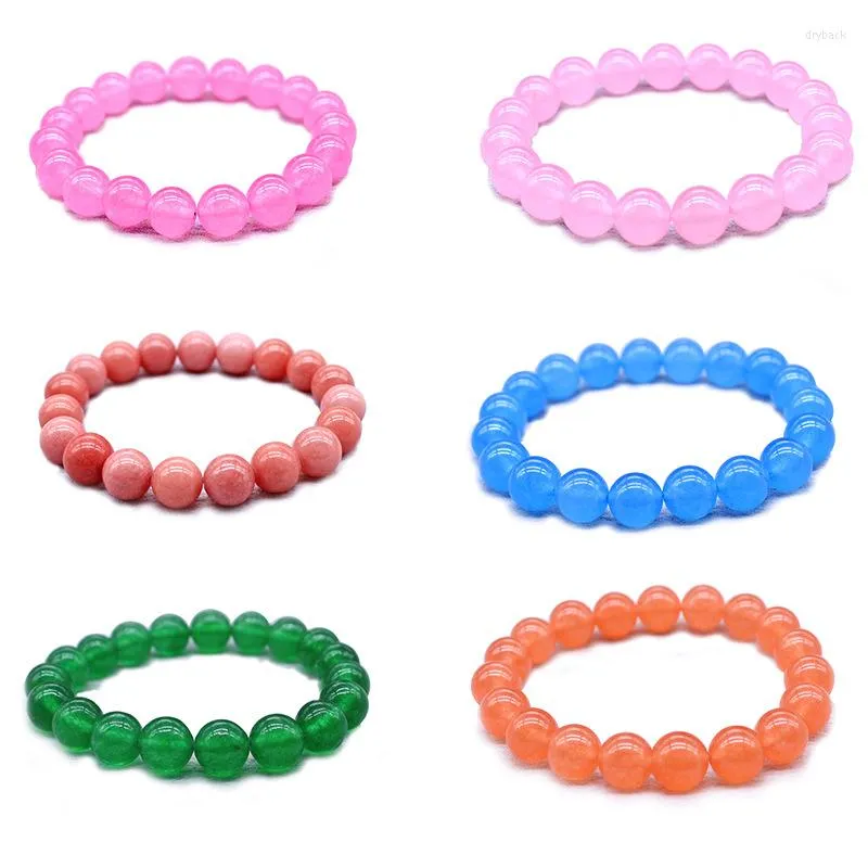 Strand Summer Style Pink Blue Green Jades Bracciale in calcedonio con pietra naturale per gioielli da donna 4mm 6mm 8mm 10mm 12mm