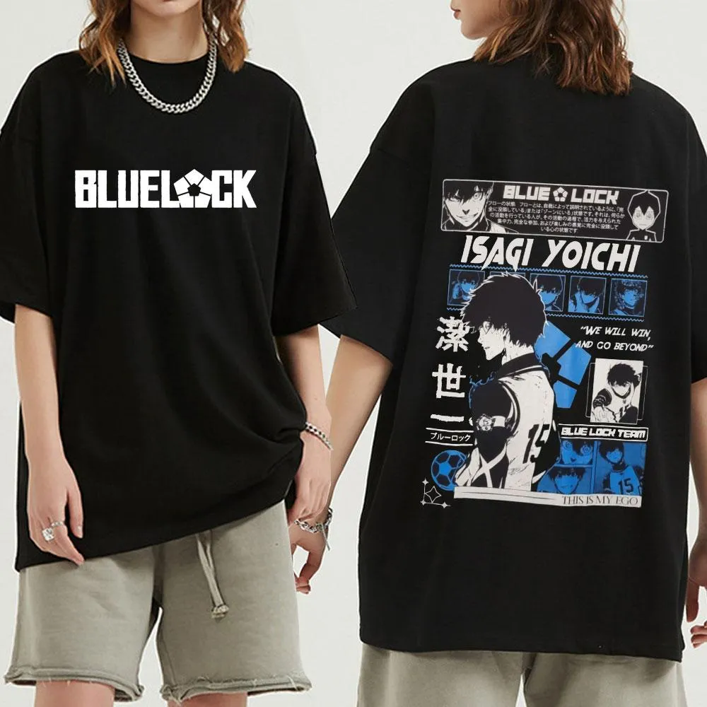 Regnrockar anime blå lås isagi yoichi t skjortor haruku män kvinnor fotboll tecknad grafik grafik streetwear kort ärm unisex cool tshirts