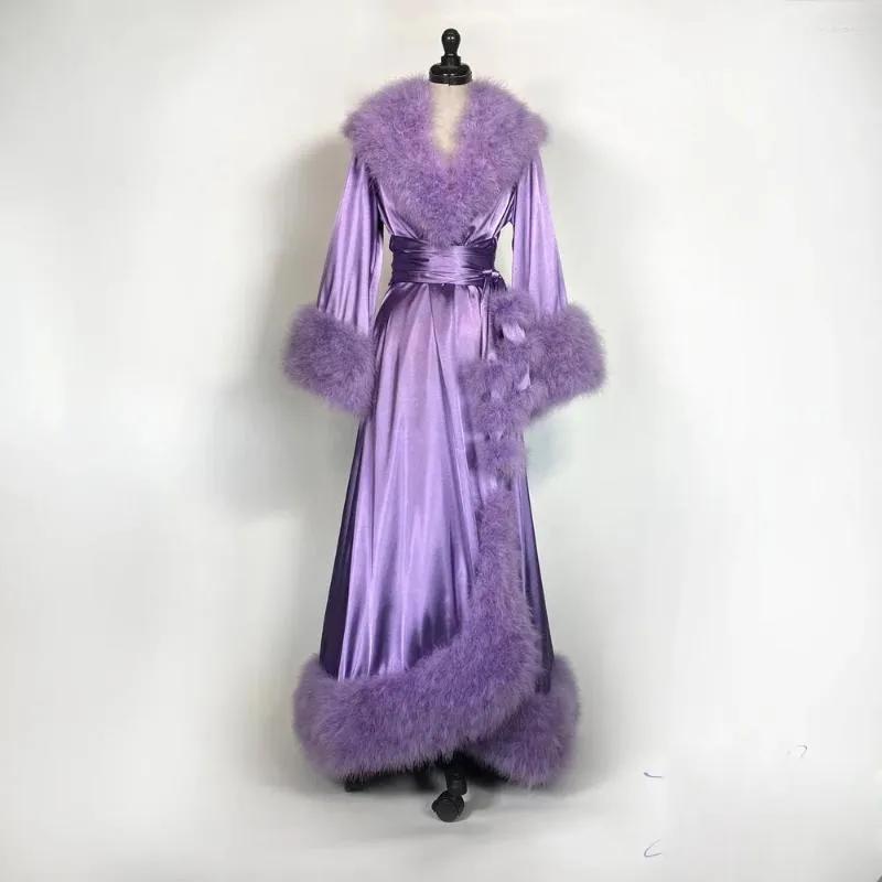 Party Dresses Real Po Purple Prom Luxury Feathers Robes Poshoot Fluffy Robe Dress Custom Made Made