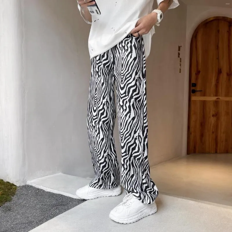 Mens Zebra Stripe Pants - Wide Leg Ice Silk Trousers, Lightweight