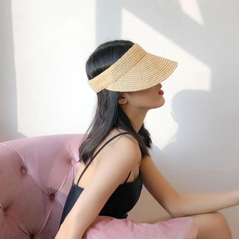 Wide Brim Hats 2023 Women'S Hat Adjustable Bare Head Beach Sunscreen Cap Adult Open Top Sun Visor Solid Color For Summer Outing
