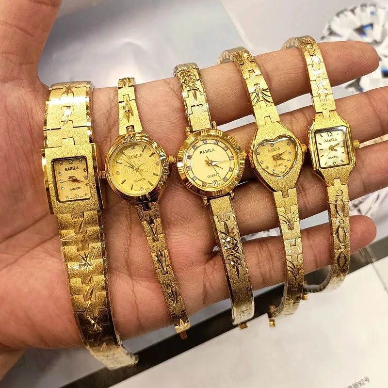 Luxury Small Gold Watch Womens With Diamond Inlaid Diamond Wine