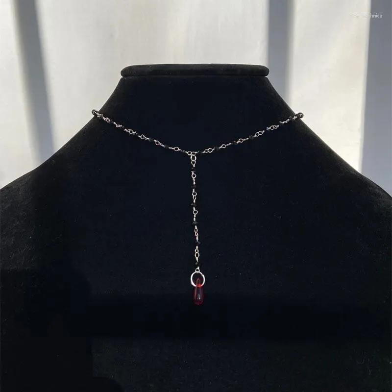 Colliers Pendentifs Collier Vampire Mini Chapelet Perle Gouttelette Noire Chaîne Rouge Foncé