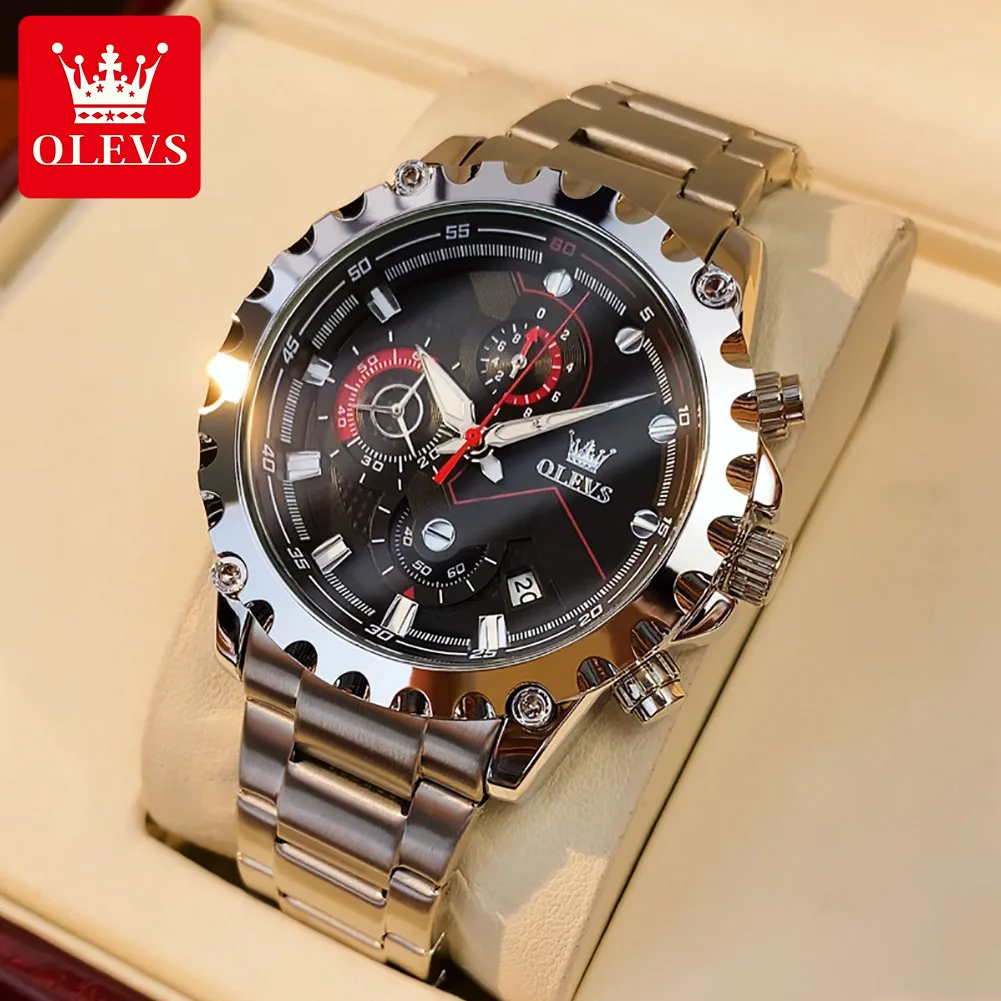 OLEVS Männer Uhr Luxus Marke Quarz Edelstahl Multifunktionale Zifferblatt Drei Augen Wasserdicht Business Armbanduhr Reloj Hombre