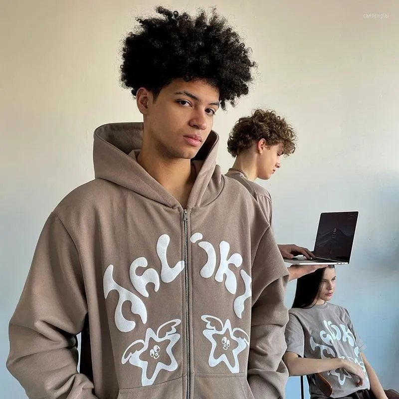 Retro split outlet joint printed hoodie