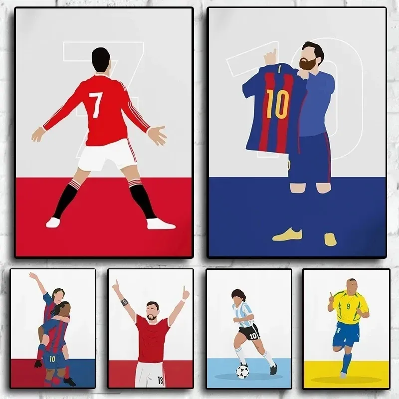 Modern Football Sports Star Canvas Målningsaffisch och tryck fotbollsspelare Figurer Konstvägg Bilder för vardagsrum Boy Bedroom Gift Decor W06
