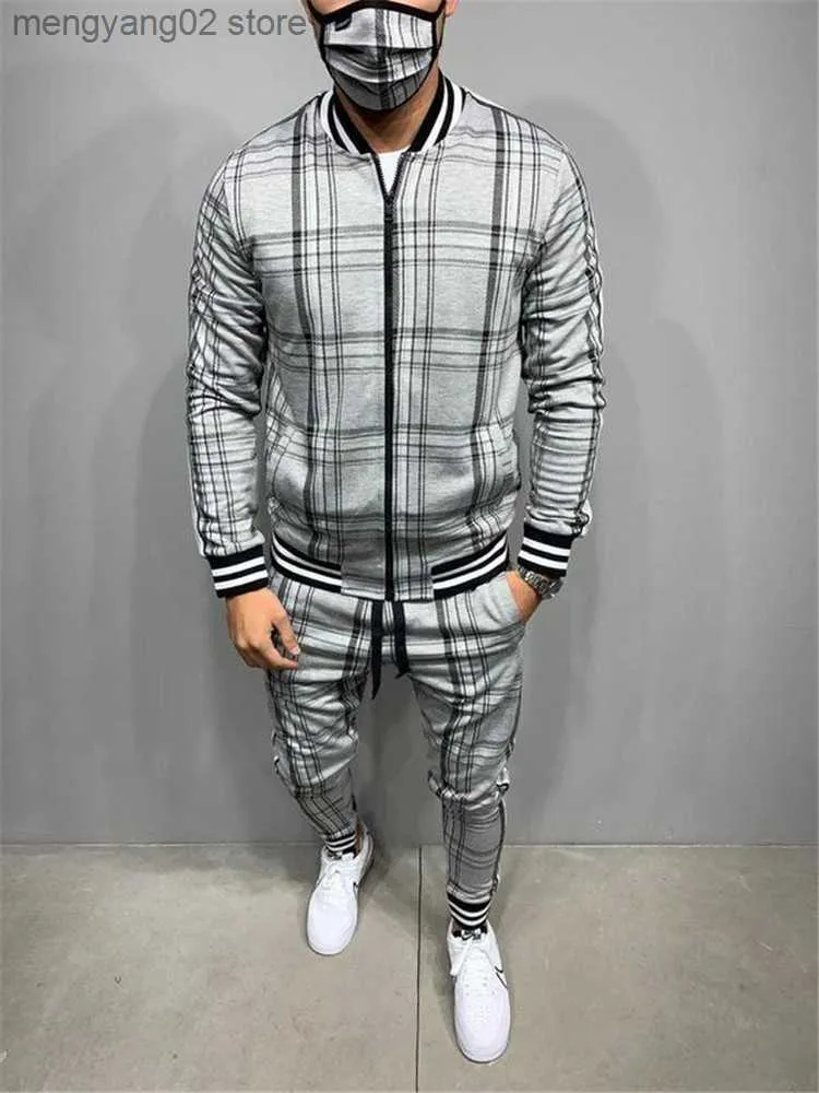 Herrespår Plaid tryckt Löst kostym Par Klädmodesdräkt Gray Tracksuit Fullset Black Pink Faded Tracksuit Full Set Tracksuit T230714