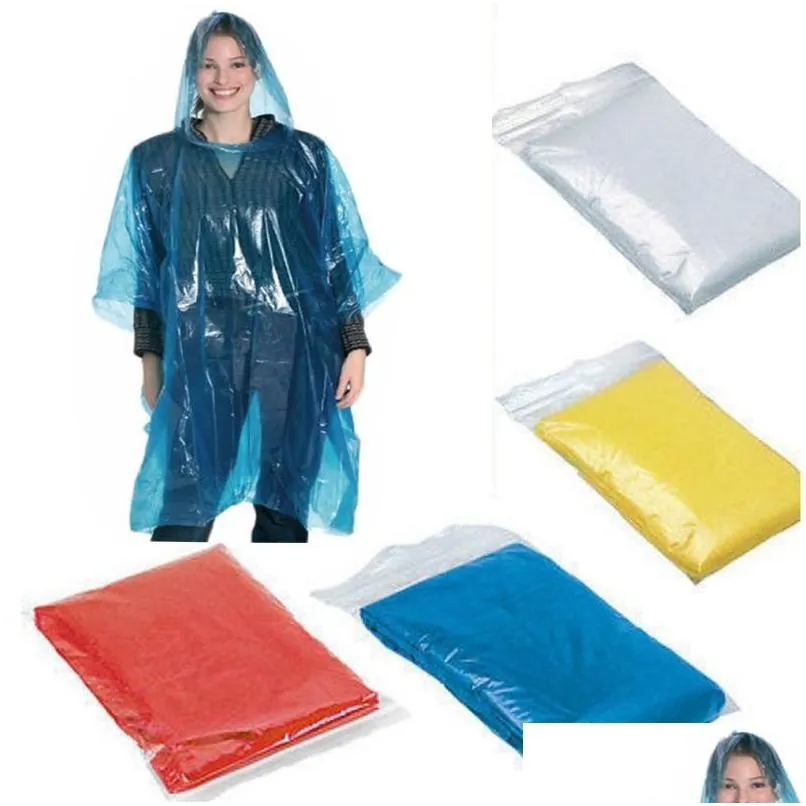 Raincoats engångsregnrock ADT Emergency Waterproof Outdoor vandringshuven Hedge Poncho Uni Travel Cam Tourism Transparent Rain Coat Dhvnu