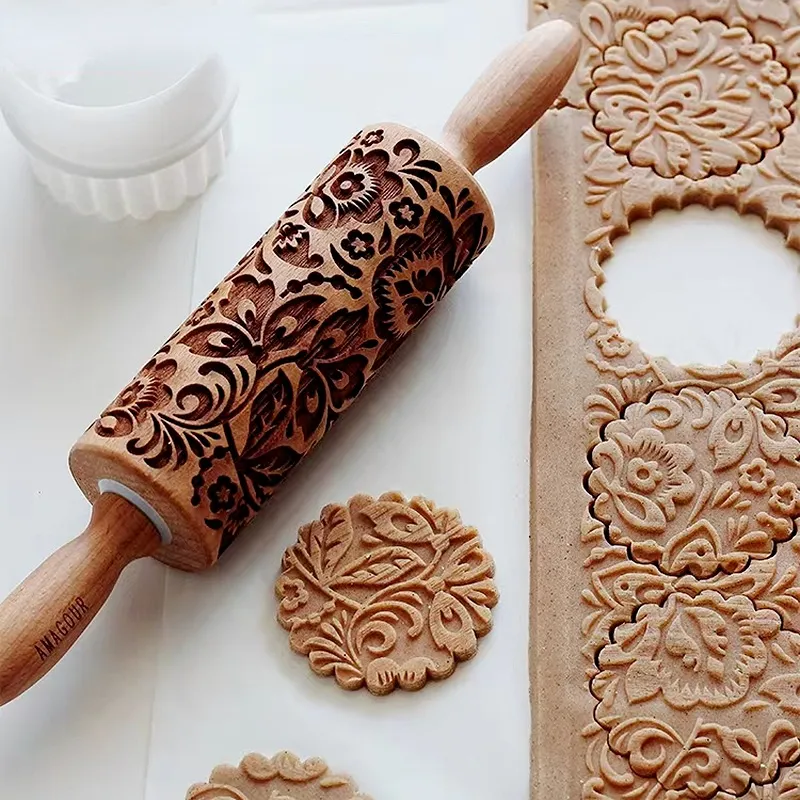 Rouleaux À Pâtisserie Planches À Pâtisserie Roche De Noël Flocon De Neige Elk En Bois Gaufrage Cuisson Biscuits Biscuit Fondant Gâteau À Motifs Rouleau 355cm 230714