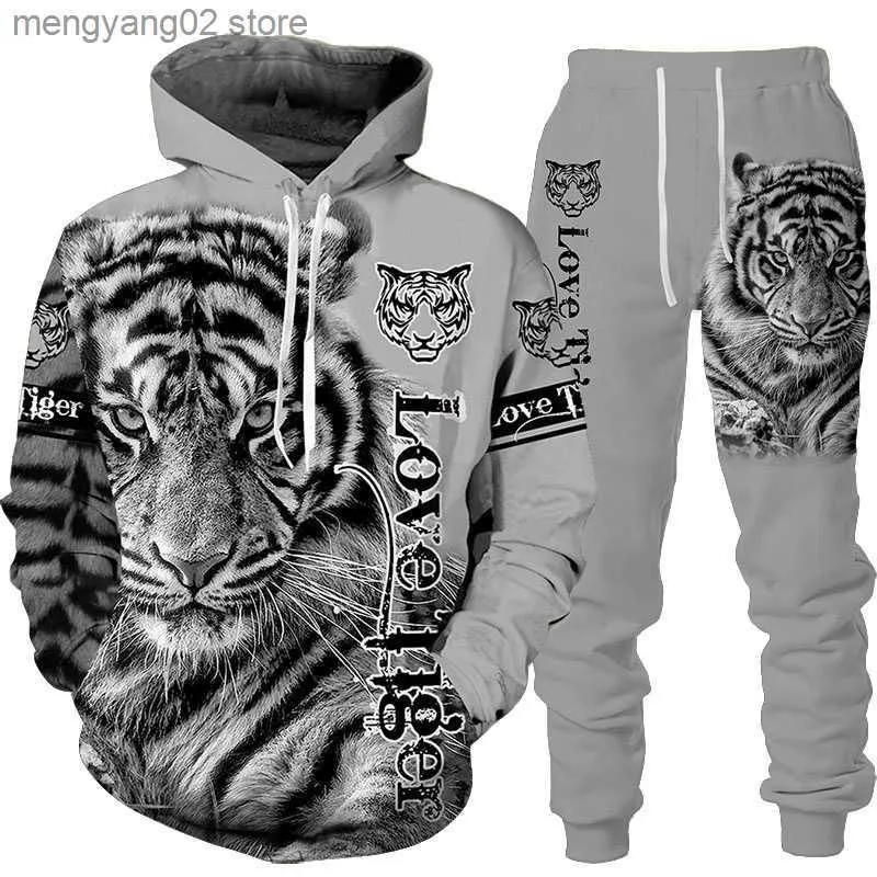 Männer Trainingsanzüge Neue Tier 3D Tiger Gedruckt Hoodie + Hosen Anzug Coole Männer/Frauen 2 Stück Sportwear Trainingsanzug set Herbst Und Winter Herren Kleidung T230714