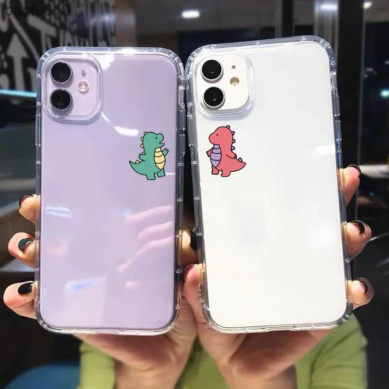 GYKZ Mignon Dinosaure Ours Couple Clair Téléphone étui pour iphone 14 13 12 11 Pro MAX XR X XS SE 6S 7 8Plus Animal Silicone Couverture Coque L230619