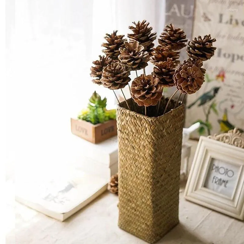 Decoratieve Bloemen 4 stks Natuurlijke Gedroogde Dennenappel Met Ijzeren Tak Acorn Bloem Voor Kerst Thuis DIY Guirlande Krans Opknoping Decoratie