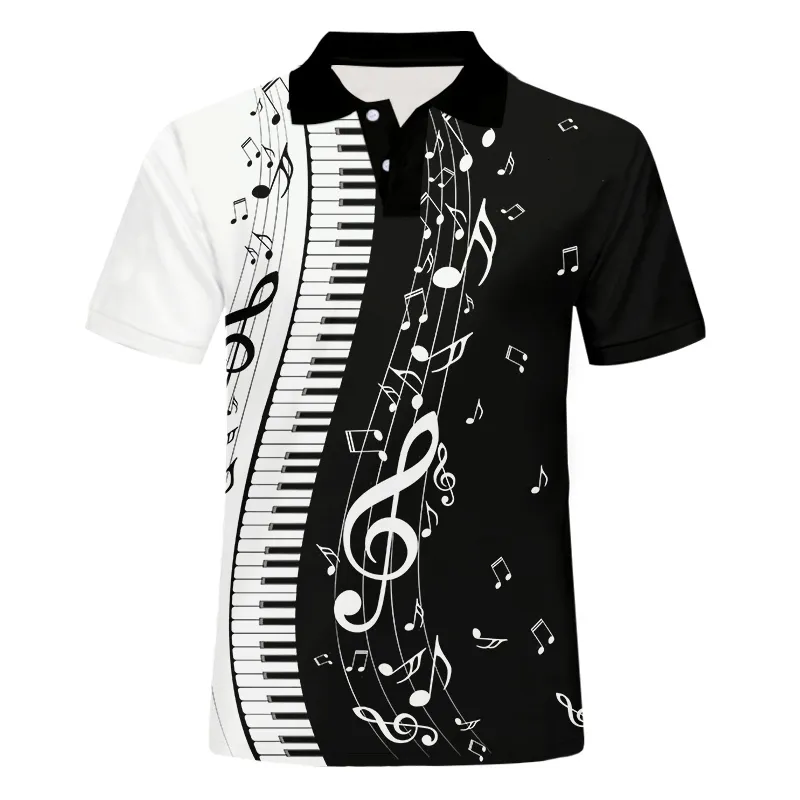 Men's Polos Men Polo Shirt Music Note Piano Keys Printed Men casual 3D Polo Shirt Short Sleeve Tops Shirt Men's Clothing wholesale dropship 230713