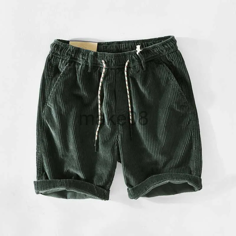 Pantalons pour hommes 2022 nouvel été hommes coton velours côtelé Shorts décontracté és kaki multipoches dentelle rétro vêtements de travail J230714