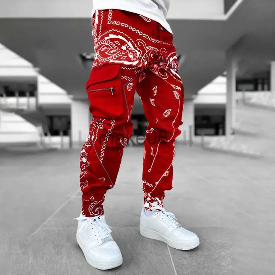 Herrenhose, Paisley-Cargohose, modische reflektierende Jogginghose für Herren, übergroße Streetwear, Harajuku, Hip-Hop-Jogginghose, schwarze Hose, Hose J230714