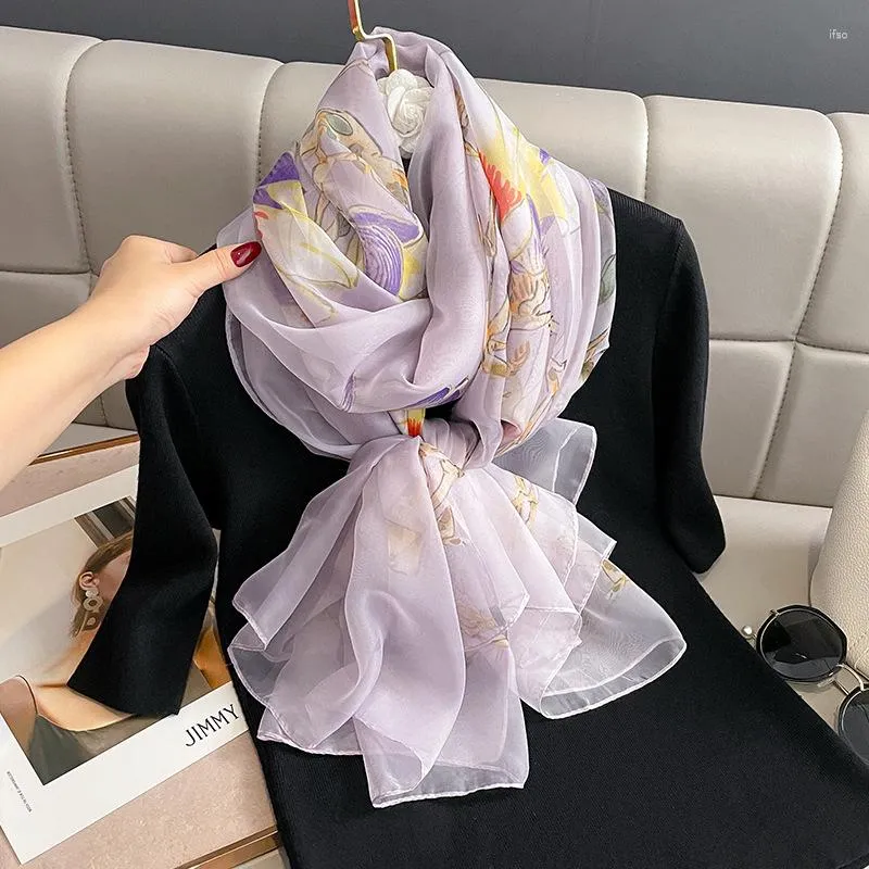 Scarves Pretty Magnolia Print Shawl Women Foulard Elegant Chiffon Georgette Bandana Scarf Summer Beach Travel Sun Protection W332