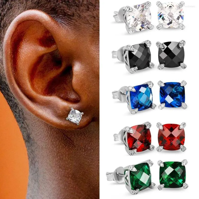 Stud Earrings Classic 4 Hippie For Men Square Blue Zirconia Hiphop Ear Piercing Lobe Accessories Punk Rapper Party Jewelry