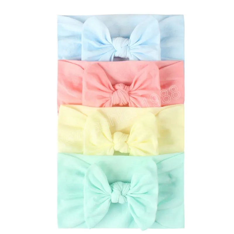 4stFashion Soft Elastic nylon pannband baby flickor solid färg bowknot hårband nyfödda huvudbonnar hårtillbehör