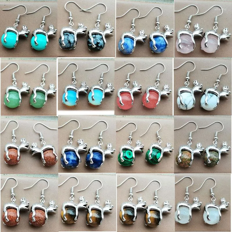 Boucles d'oreilles pendantes Goldstone Malachite Tiger Eye Aventurine Cristal Cerise Quartz Howlite Jaspe Sodalite Grenouille Perle Boucle D'oreille PWB1149