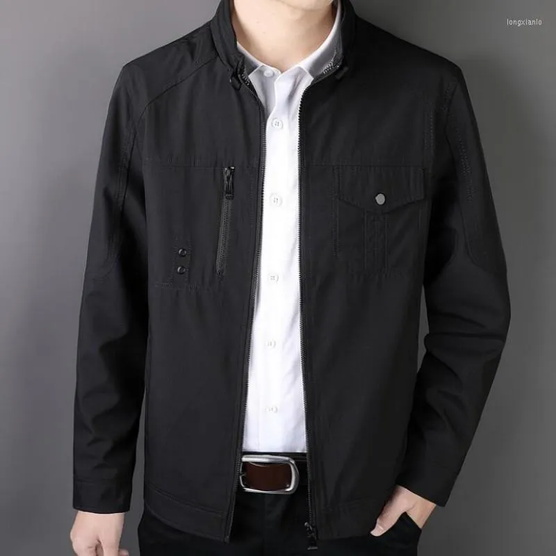Mäns jackor 2023 Spring och Autumn Jacket Slim Business Coat Thin Casual Solid Color Top for Mens