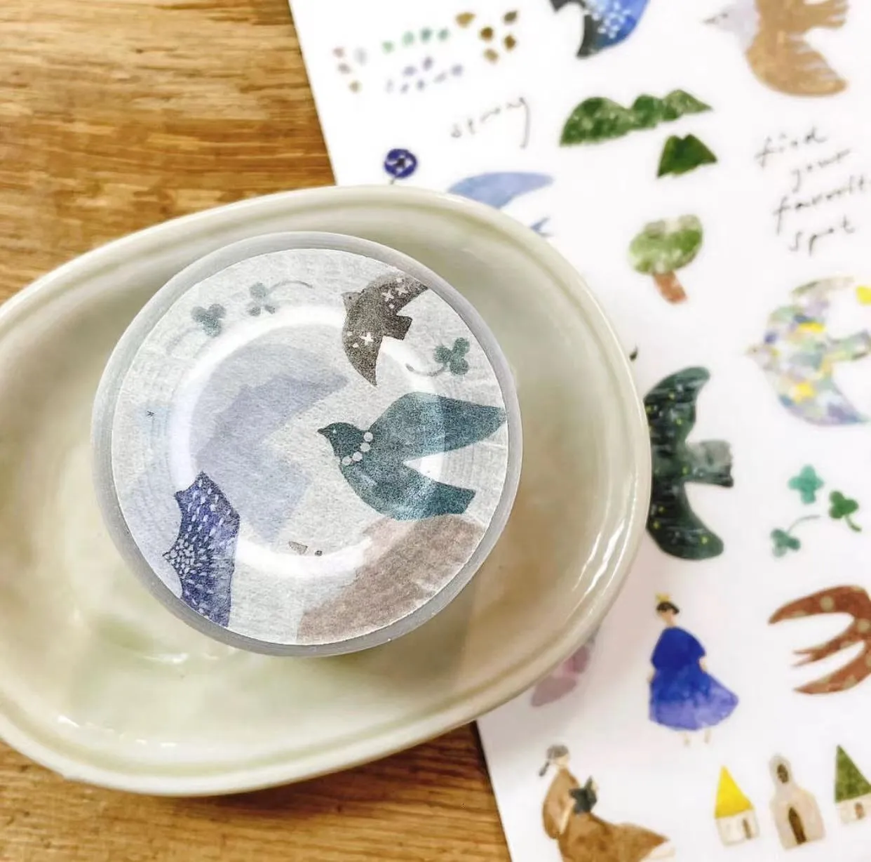 Adhesive Stickers Vintage Pion Bird Island Washi PET Tape for Card Making DIY Decorative Sticker 230714