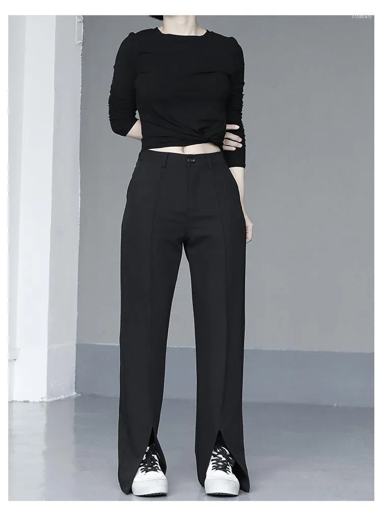 Kvinnor Pants Lady Suit Byxor Personlighet Bifurcation Design Spring och Autumn Style Tall midja Löst Hang Leisure Big Size