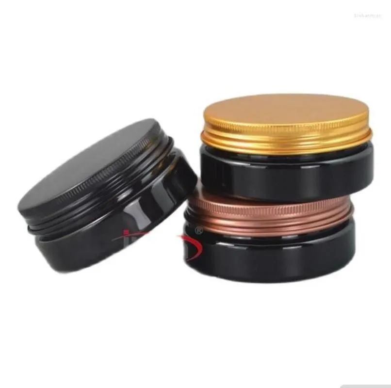 Storage Bottles 50 Grams Black PET Jar Cosmetic 50g With Gold/bronze/black Aluminum Lid Make Up Packaging Beauty Salon Equipment