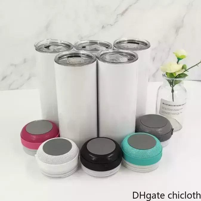 20oz sublimering Bluetooth Tumbler Straight Högtalare Tumblers 5 färger Audio rostfritt stål Musikkopp dubbel vägg mugg med lock