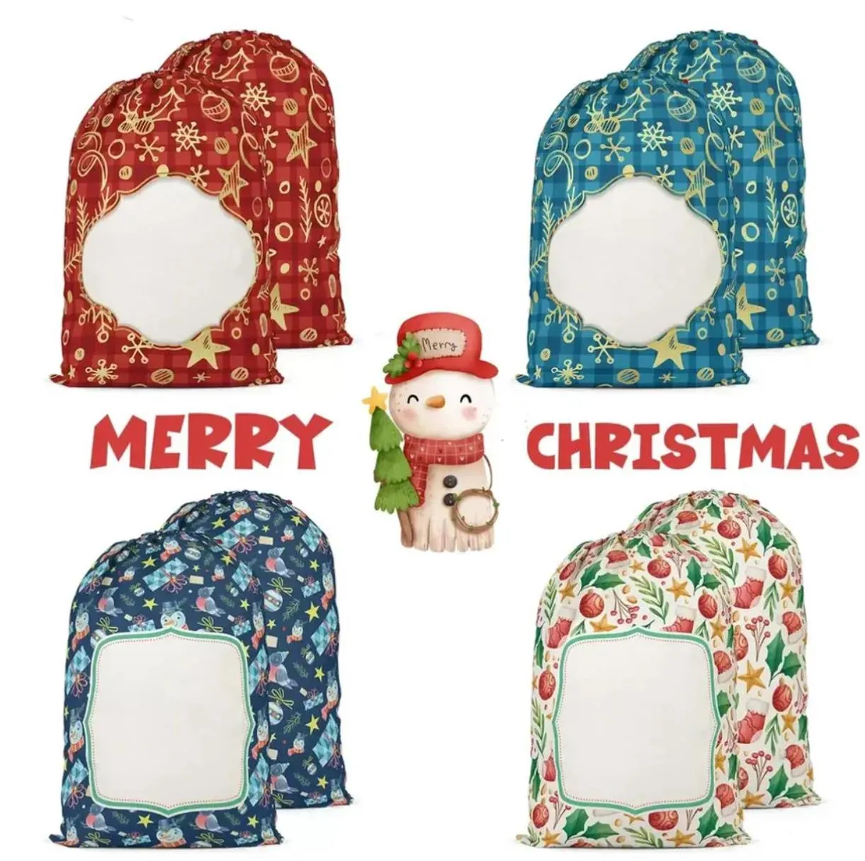 Novos 2024 Sublimação Sacos de Papai Noel Personalizados Natal Buffalo Xadrez Sublimação Cordão Sacos de Doces 48x64cm Atacado