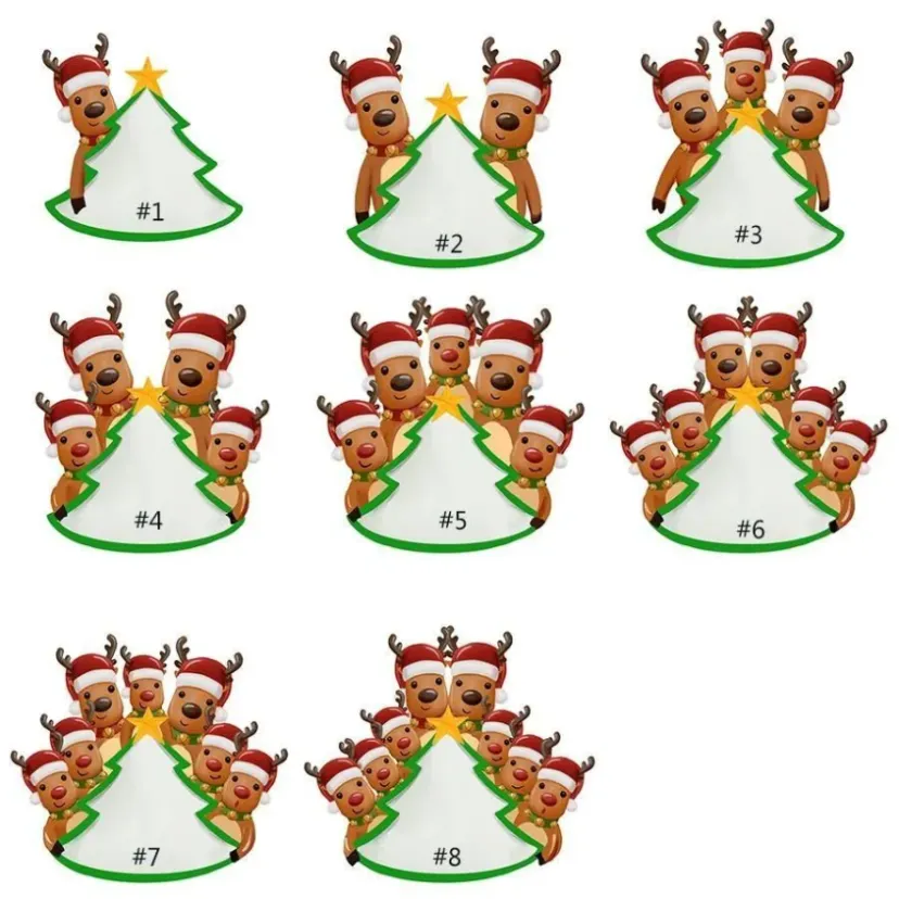 Espaços em branco PVC macio Decorações de Natal Família de alces Pingente de cabeças Enfeites de Natal Faça você mesmo Nome e bênção com cordão JN12