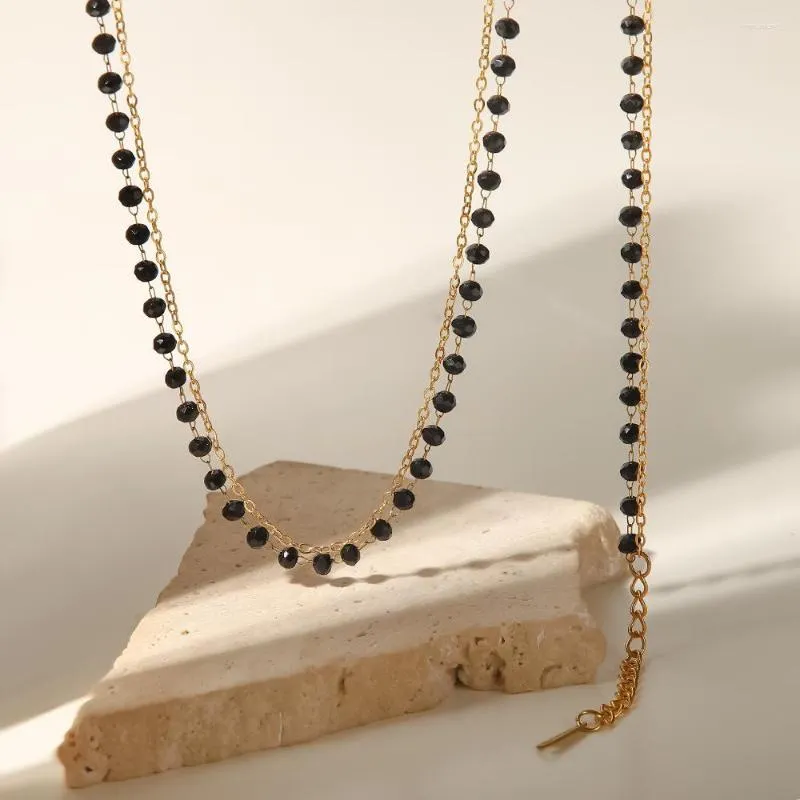 Chaînes Bohême Mini Petit Collier En Couches De Perles Noires Pour Les Femmes En Acier Inoxydable Mince Chaîne Collier Ras Du Cou Chic Minimaliste Bijoux