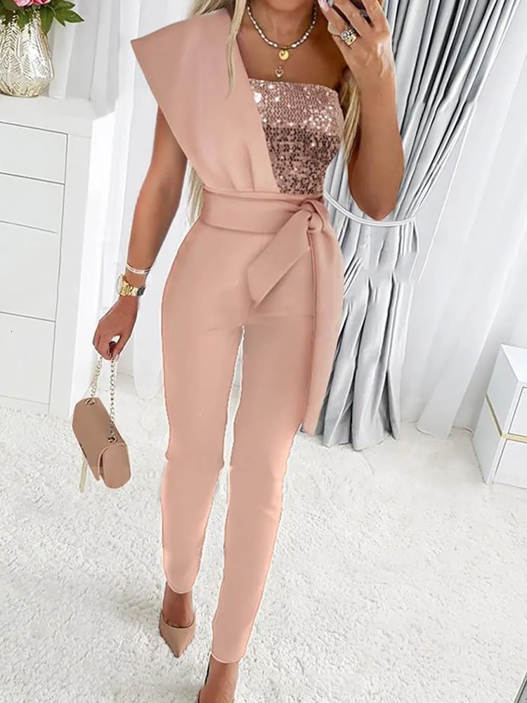 Women's Jumpsuits Rompers Fashion women elegant pink full Skin-tight  garment sequins prom Skin-tight garment evening dress 230713