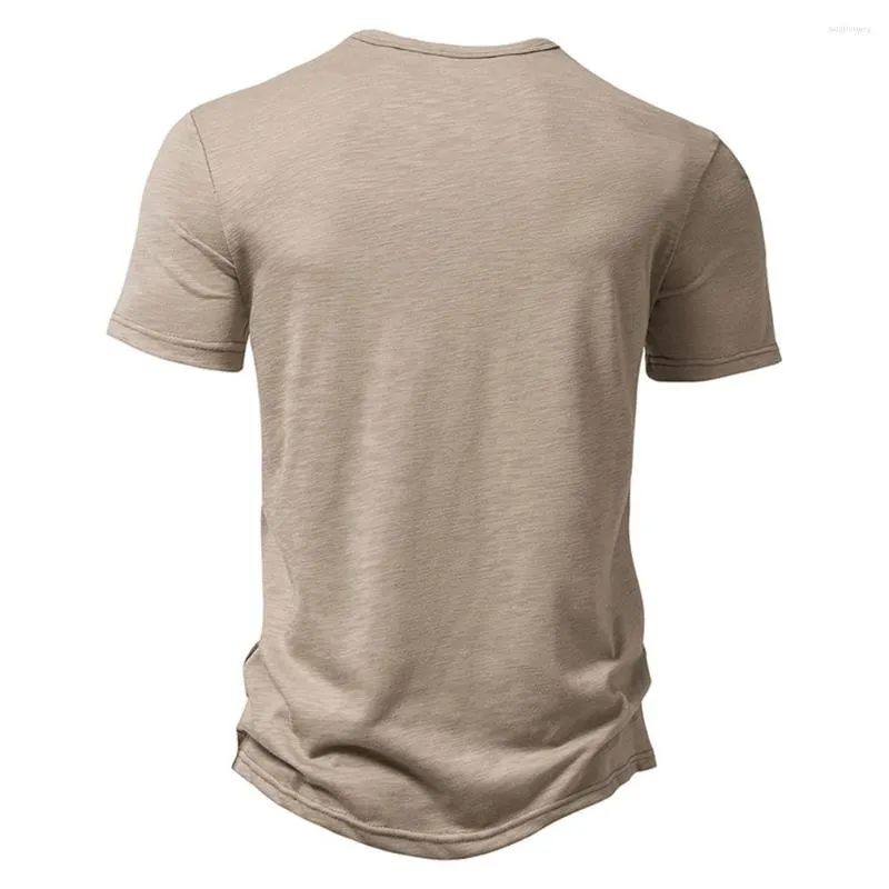 Camisetas Masculinas Pulôver Camisetas Masculinas Suaves Cores Sólidas Blusa de Verão Férias Praia Blusa Respirável Mistura de Algodão Camisa Henley