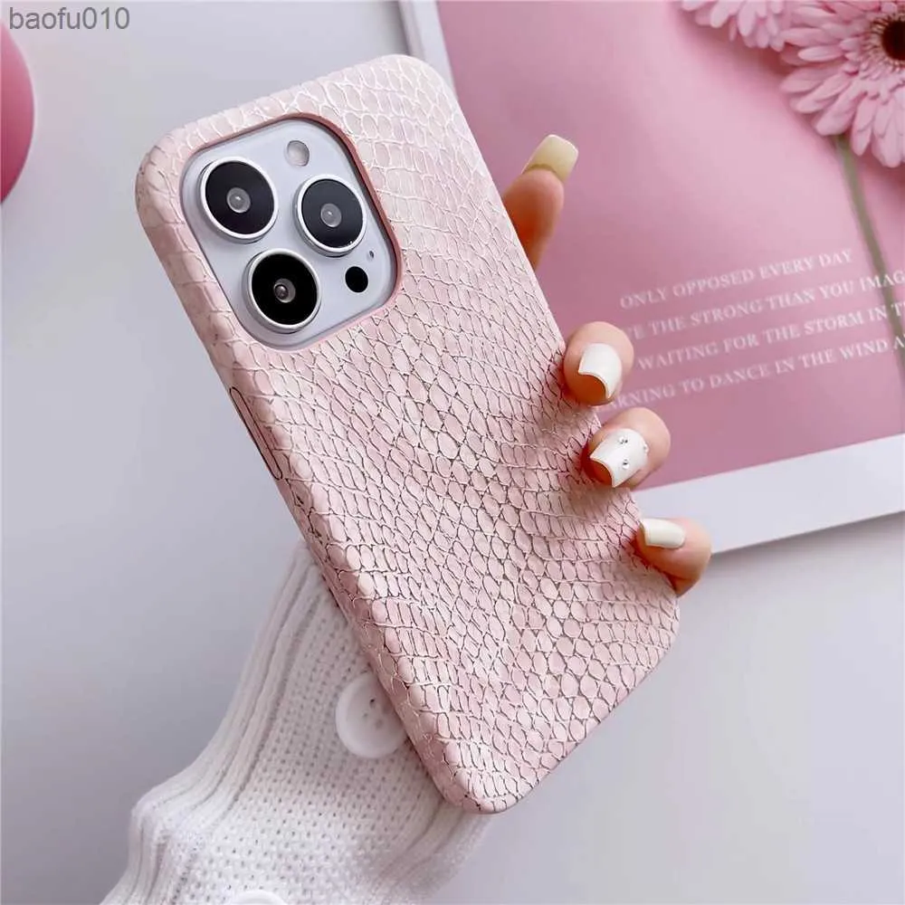 Ottwn Soild Color Snake Skin Grain Phone Fall för iPhone 14 11 13 12 Pro Max 7 8 14 Plus XR X Xs Max Soft stockproof Back Covers L230619